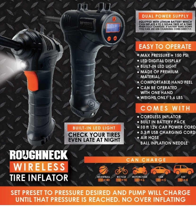Roughneck Wireless Car Tire Inflator wwith LED Light