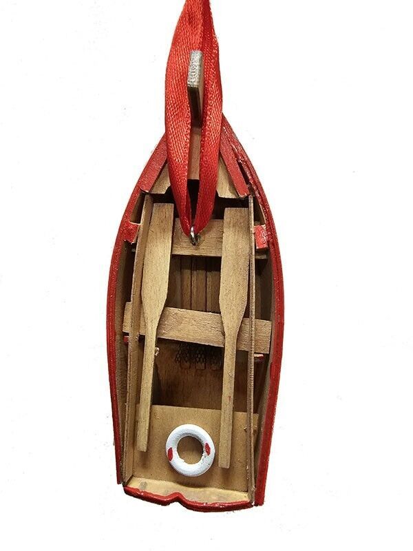 Primary image for HAND PAINTED 4" WOODEN ROW BOAT RED NAUTICAL COASTAL CHRISTMAS ORNAMENT