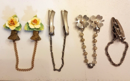Sweater Clip PIN LOT Faux Pearl Flowers Chain Pincher Clasp Granny Chic ... - $24.67