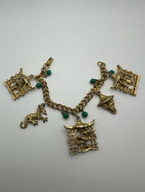 Antique Gold CHINESE Theme Dragon Green Accent Bracelet 7  - £30.43 GBP