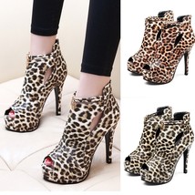 Fashion Women’s Sexy Leopard Print Round Toe Shoes Fish Mouth High Heel Sandals - £67.93 GBP