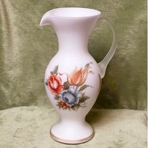 Vintage White Frosted Floral Glass Pitcher w/Gold Accent Trim,  (1920s) - £84.50 GBP