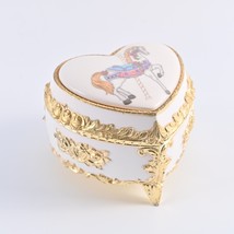 Westland Vintage Heart Shape Jewelry Music Box w/Carousell Horse - White... - $9.49