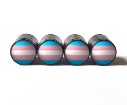 Transgender Flag Tire Valve Stem Caps - Black Aluminum - Set of Four - £12.63 GBP