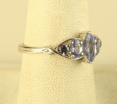 Vintage Sterling 925 STS Marquise cut Tanzanite Five Stone Cocktail Ring 8 1/4 - £31.64 GBP