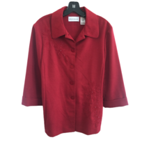 Alfred Dunner Red Blazer Top Flowers Beads 3/4 Sleeves Button Front Work 10  - £15.98 GBP