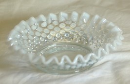 Moonstone Clear Opalescent Hobnail Crimped Bowl Anchor Hocking - £13.40 GBP