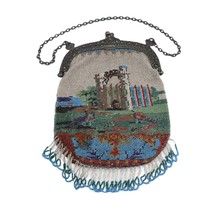 c1900 Beaded Handbag with intricate Architectural Landscape 800 silver f... - $331.65