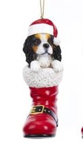 Santa Boot Cavalier King Charles Tri Color Dog Breed Resin Christmas Ornament - £7.98 GBP