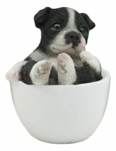 Realistic Mini Boston Terrier Teacup Statue 2.5"H Pet Pal Tuxedo Gentleman Dog
