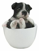 Realistic Mini Boston Terrier Teacup Statue 2.5&quot;H Pet Pal Tuxedo Gentlem... - $18.99