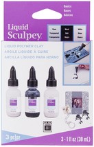 Sculpey Liquid Basics 3/Pkg-Clear, Black, White - £14.46 GBP