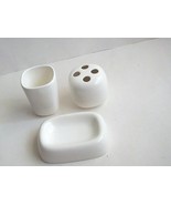 Vintage White Ceramic Bathroom Set Soap Dish/Toothbrush Holder/Cup - £10.24 GBP