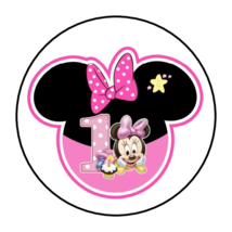 30 Baby Minnie Mouse First Birthday Party Stickers 1st favors labels 1.5&quot; seals - £5.97 GBP