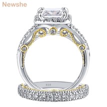 Original 925 Sterling Silver Two Tone Gold Wedding Engagement Rings Set for Wome - £59.67 GBP