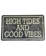 High Tide Good Vibes Metal Aluminum Sign 6x12&quot; Beach House Palm Trees Navy  - £23.13 GBP