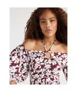 Free Assembly Women S Ruched Halter Dress with Puff Sleeves Sizes - $8.00