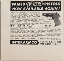 1956 Print Ad Famed Walther PPK Pistols Semi-Automatic Interarmco Washin... - $6.99