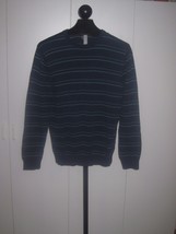 OLD NAVY MEN&#39;S NAVY LS STRIPED CREW-NECK SWEATER-L-100% COTTON-WORN COUP... - £6.04 GBP