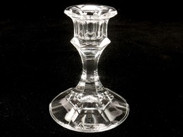4&quot; Clear Glass Candlestick, 6-Panels, Beveled Base, Hexagon Stem &amp; Capital - $19.55