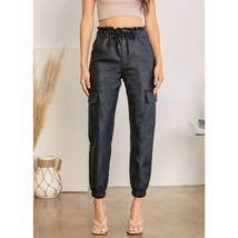 KanCan Women&#39;s M Paperbag Faux Leather Joggers High Waist Cargo Pocket Pants - $34.83