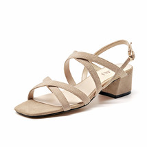 Sandals Women Kid Suede Genuine Leather Square Toe Buckle Strap Rome Summer Ladi - £116.93 GBP
