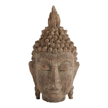 Meditating Buddha Head Wood Look Sculpture 6.5X6.5X12&quot; - £41.94 GBP