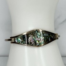 Vintage Abalone Shell Inlay Hinge Bangle Bracelet - £19.32 GBP