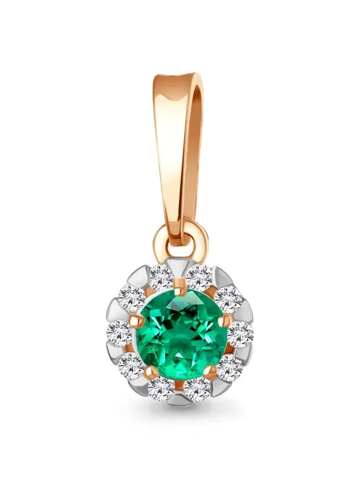 Pendant silver 925 gold plated with emerald and cubic zirconia - $85.00