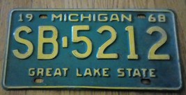 1968 Original Michigan State Auto License Plate SB-5212 Classic Vintage Vehicle - £19.62 GBP