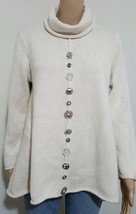 Pure Handknit Women&#39;s 100% Cotton Off-White Jewel Front Cowl Neck Sweate... - $52.46