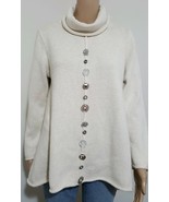 Pure Handknit Women&#39;s 100% Cotton Off-White Jewel Front Cowl Neck Sweate... - $71.52 CAD
