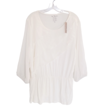 Chicos Jersey Knit Woven Ruffle Front Blouse Tunic Top 3 XL 16 3/4 Sleeve Ivory - £22.48 GBP