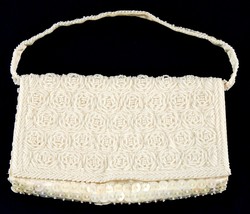 White Beaded Handbag Purse Sequins Used Beads  - £6.47 GBP