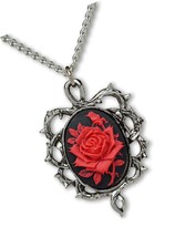 Gothic Red Rose Cameo In Thorns Pendant Necklace - $910.51 MXN