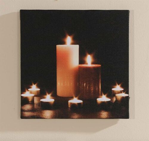 Candles and Tealights Framed Canvas Lights Up 11.8" x 11.8" Cozy Warm Comfort - $15.83