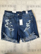 Judy Blue Cut Off Denim Shorts 1XL Mid Rise Distressed Stretch New X&#39;s a... - $31.46