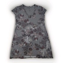 Lord &amp; Taylor Organic Cotton Dress Women Small Grey Floral - $13.76