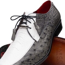 Andretti Genuine Ostrich Leg Dress Derby's Shoes Lace Up White / Gray image 4