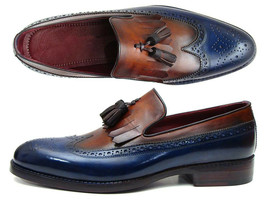 Two Tone Brown Blue Tassel Loafer Wing Tip Brogue Toe Real Leather Shoes US 7-16 - £107.65 GBP