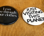 Two Vintage 1980&#39;s Novelty 2&quot; Pins Badges Pinback - $6.95