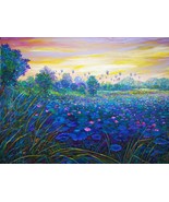 Original painting, acrylic paint on canvas, natural scenery, lotus field - £389.14 GBP