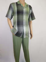 Men's Stacy Adams 2pc Walking Leisure Suit Fancy Short Sleeves 75029 Green image 3