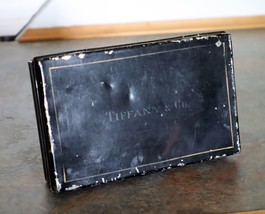 Antique Toleware TIFFANY &amp; CO Tin Box Black Gold Store Box? Cash Receipt Jewelry - £66.17 GBP