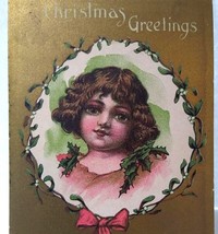  Christmas Postcard Greetings Girl Holly Leaves Series 4709 Vintage Original - $13.30