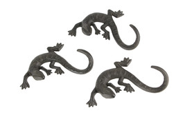 Set of 3 Rustic Cast Iron Lizard Decorative Wall Hanging Tail Hooks Home... - £21.65 GBP