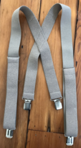 Vtg Style Beige Wide Thick Metal Clip Elastic Adjustable Work Suspenders... - £19.65 GBP