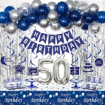 50Th Birthday Decorations Men Blue And Silver, 50Th Birthday Party Decorations W - $33.99