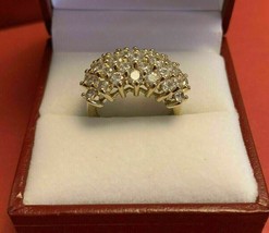 14k Gelbgold Versilbert 2ct Rund Schliff Echter Moissanit Cluster Hochzeit Ring - £134.10 GBP