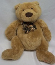 Gund Cuddly Tan Teddy Bear W/ Plaid Scarf 14&quot; Plush Stuffed Animal Toy - £18.49 GBP